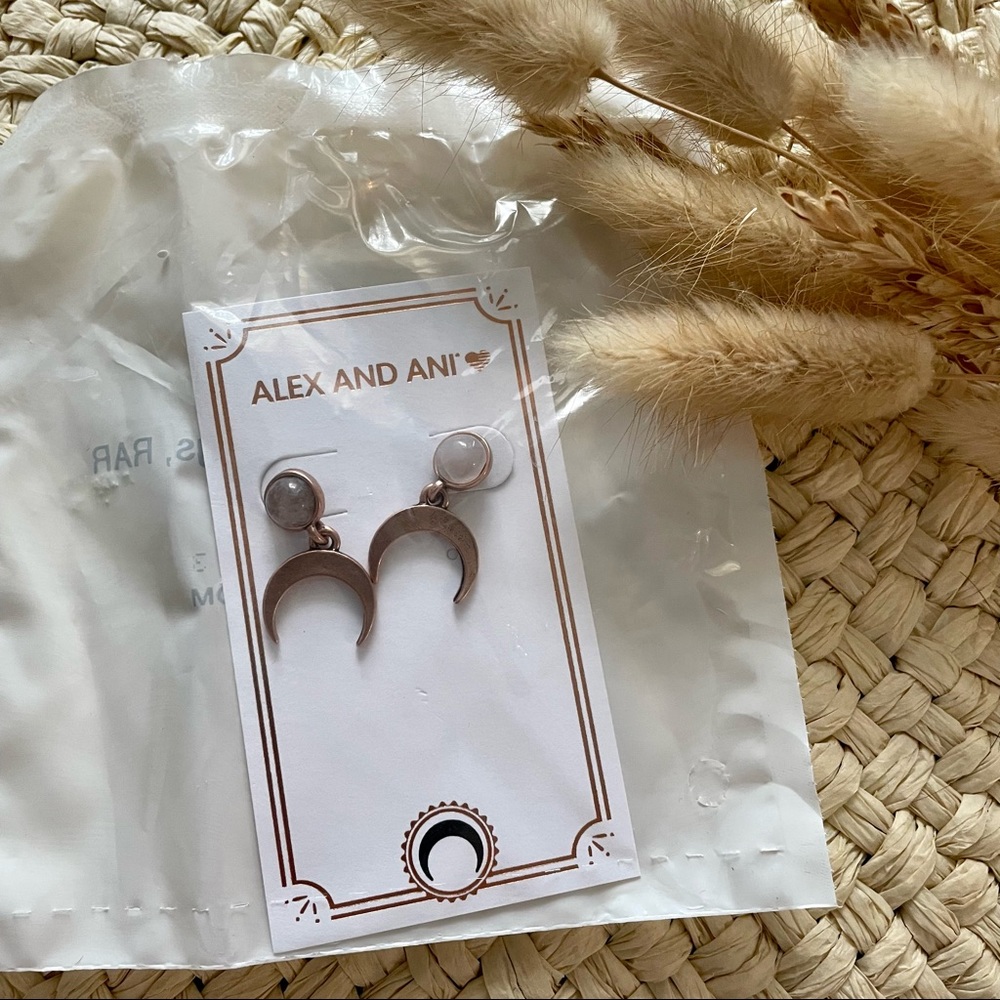 Alex and Ani Rose Quartz Half Moon Earrings